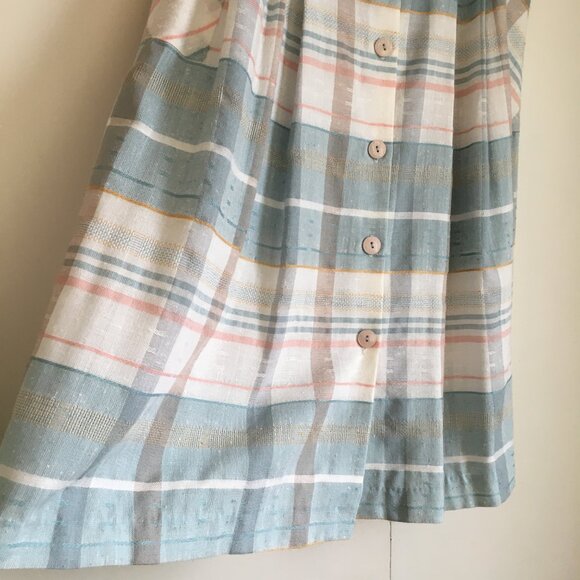 Vintage Pastel Pink & Sage Green Pocket Pleated Button Up Made in Canada Skirt - Picture 10 of 16